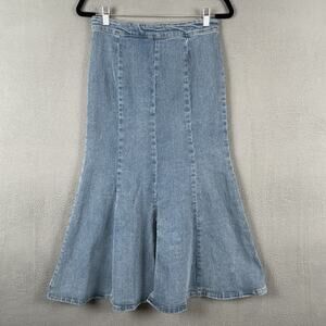 Emerson Lang Denim Skirt Womens Medium High Waist Flare Panel Slit Y2K Modern